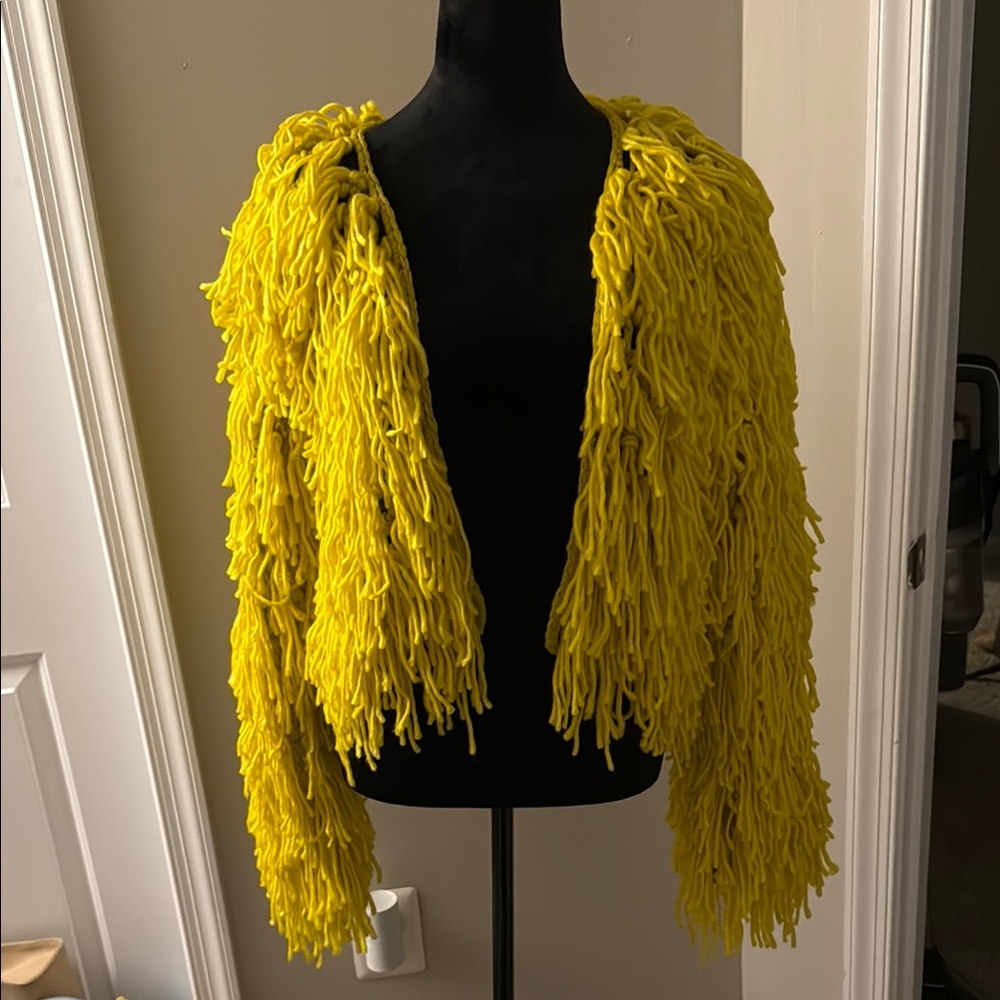 PrettyLittleThing Yellow Teddy Jacket with Fringe